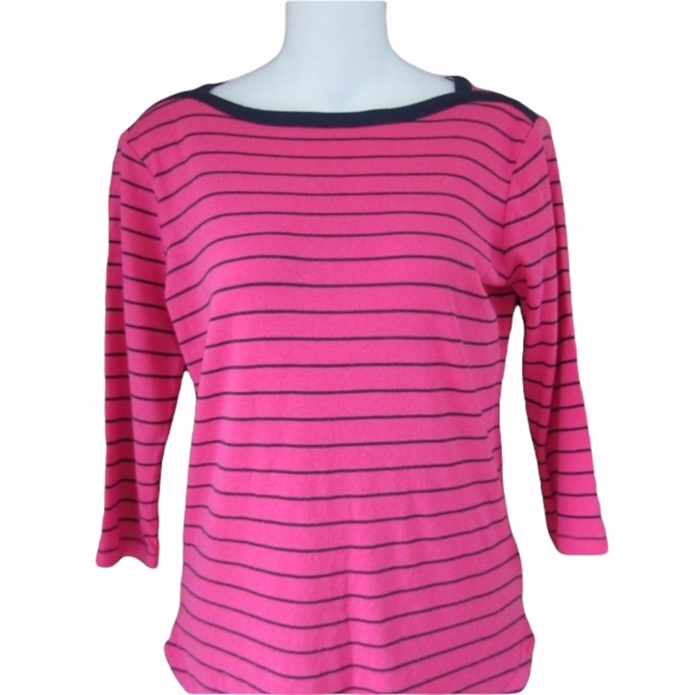 NWT Magenta Navy Striped Top Tee Ladies XS 3/4 Sleeves Style & Co